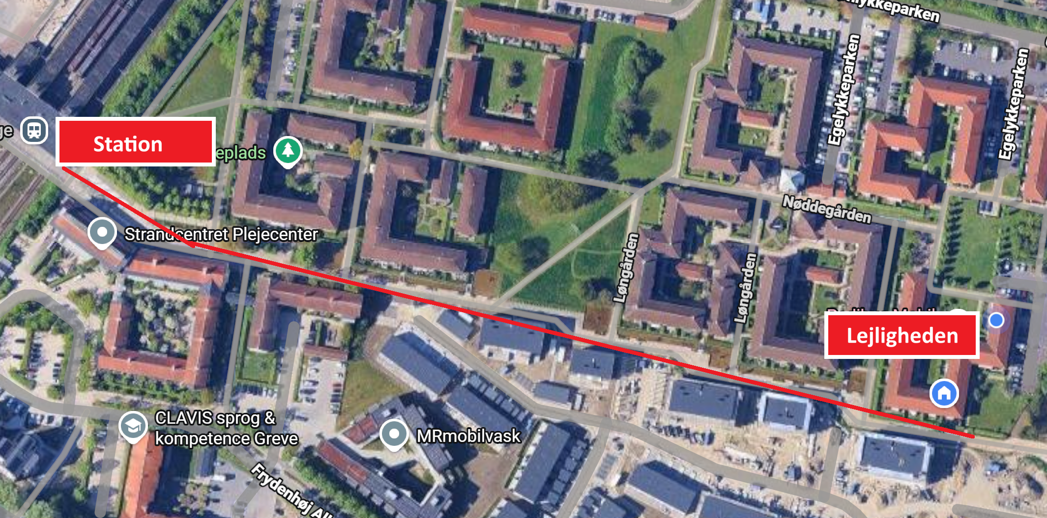 Kort fra stationen til lejligheden